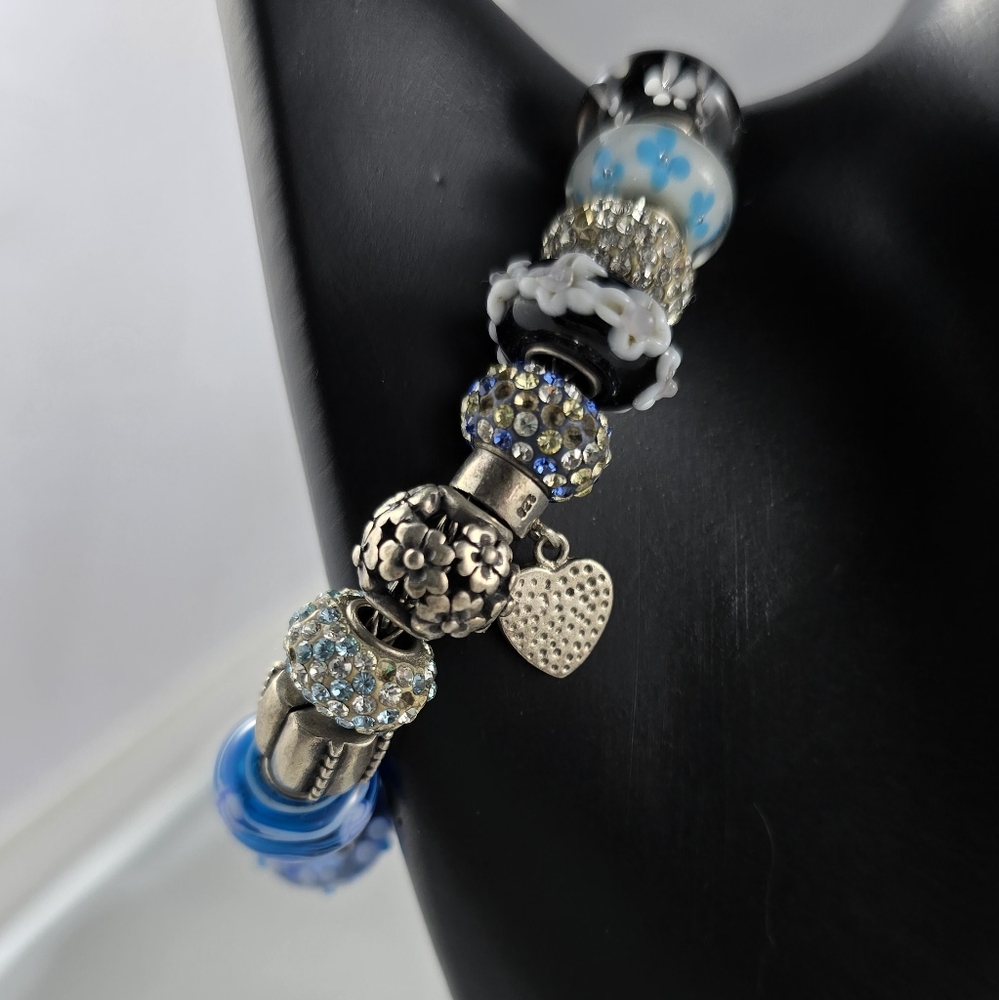 Elegant Silver and Blue Charm Bracelet